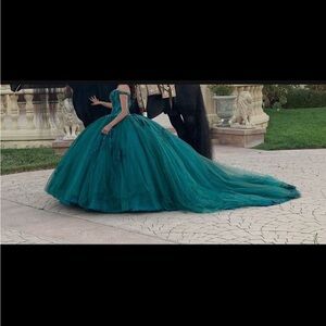 RAGAZZA Teal Off-Shoulder Prom Dress